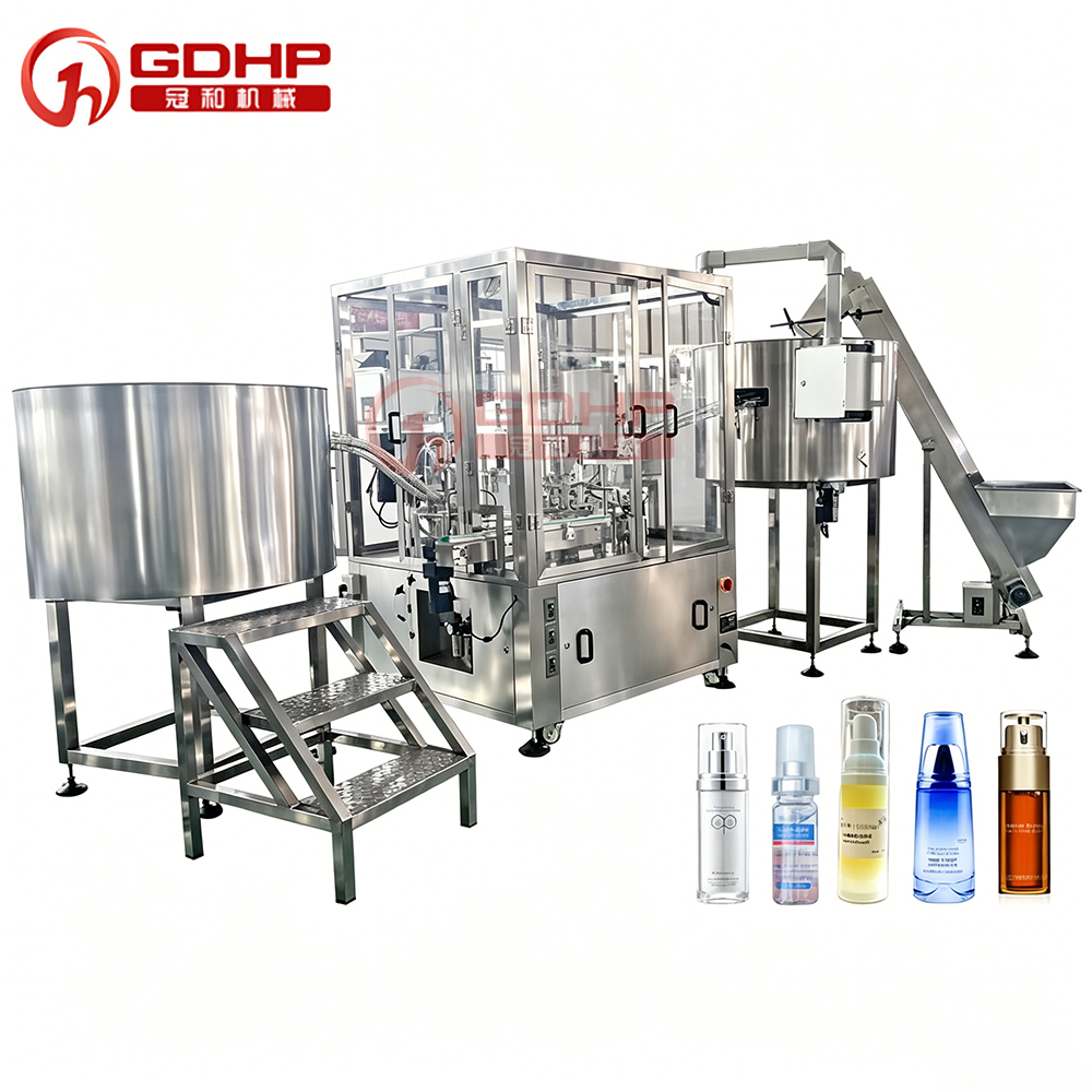 全自動(dòng)雙工位精華液灌裝旋蓋一體機(jī)